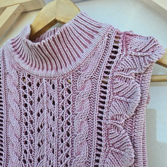 WHBM Women Boho Coquette Romantic Dusty Pink Lace Ruffle Open Knit Sweater Top M - Picture 5 of 11
